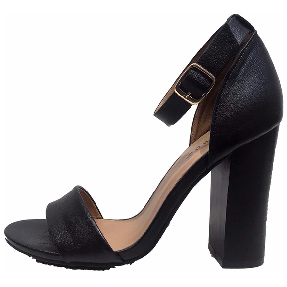 BAMBOO Shoes - NEW Black Ankle Strap Block Heels